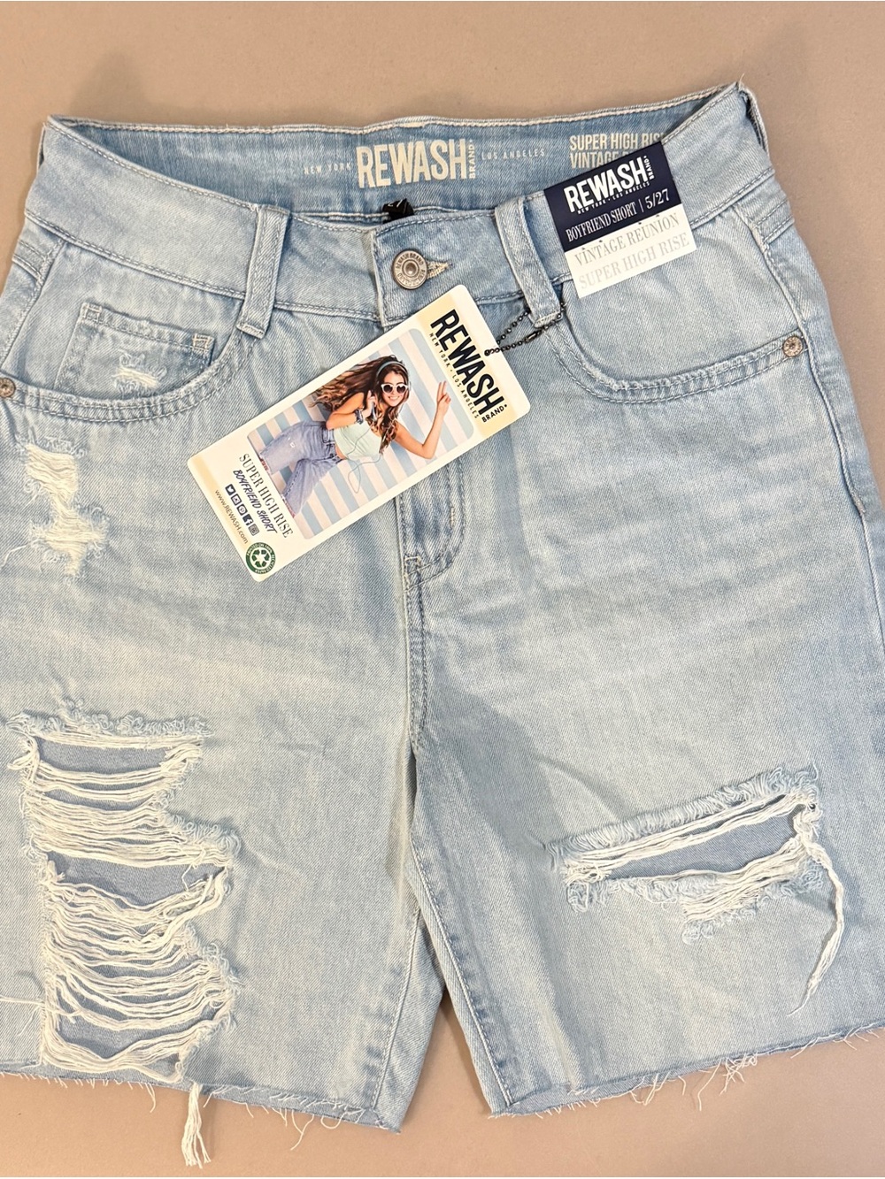 NEW Rewash Vintage Reunion Light Blue Distressed Boyfriend Jeans Shorts sz 5/27